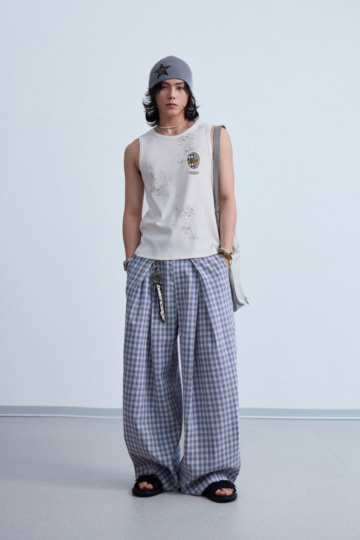 Pleated Plaid Wide Pants
