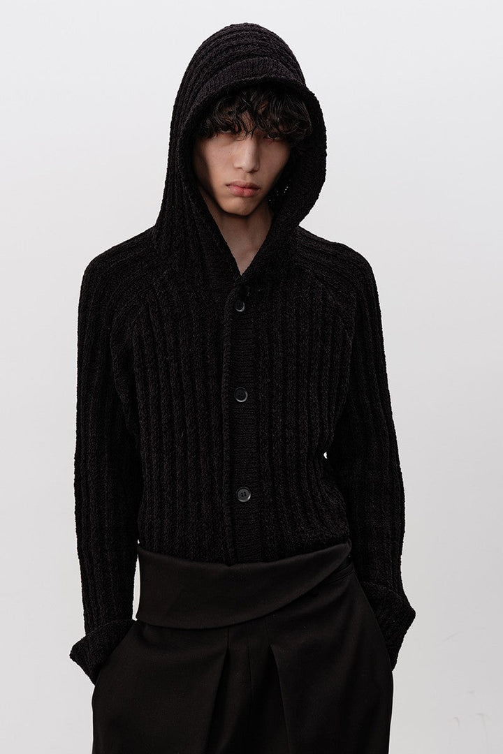 Ribbed Knit Hooded Sweater