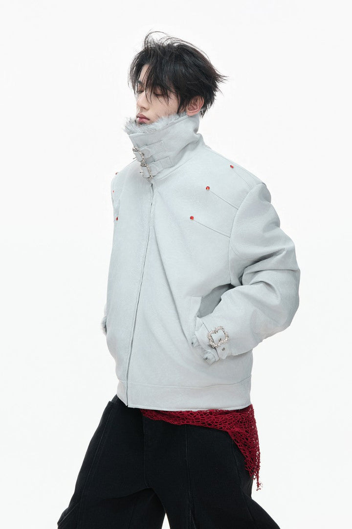 Snake Print Puffer Leather Jacket