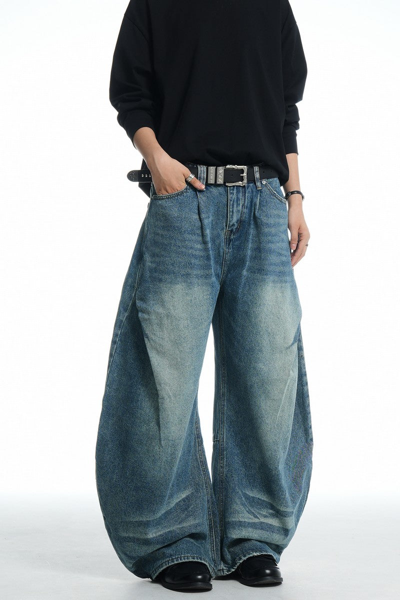 Wrinkled Blue Baggy Jeans