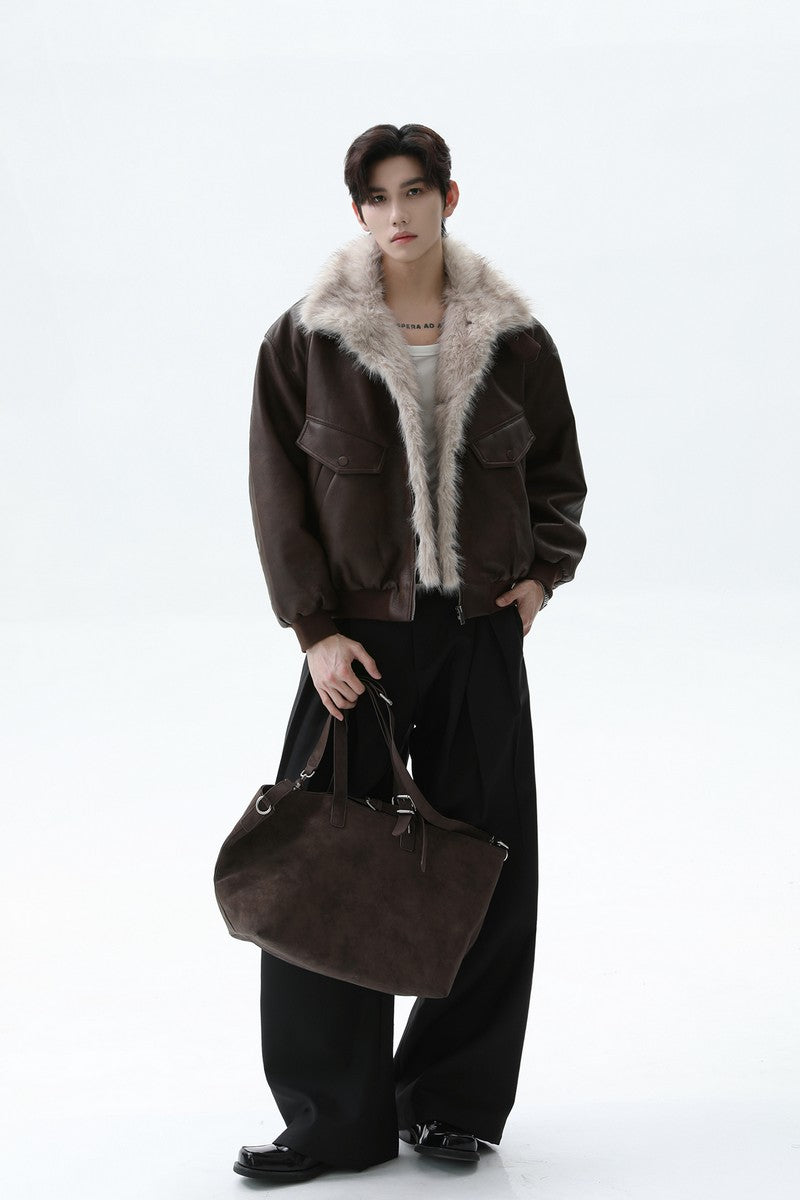 Faux Shearling Lined Leather Jacket