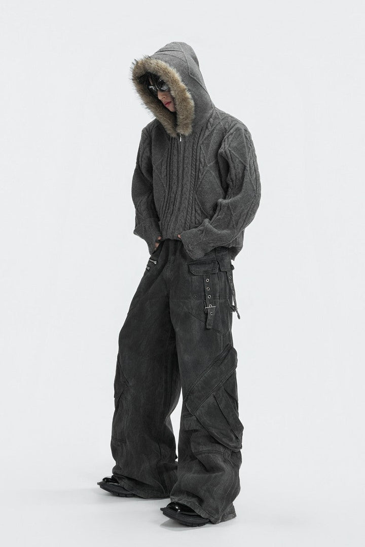 Faux Fur Knit Zip-Up Hoodie