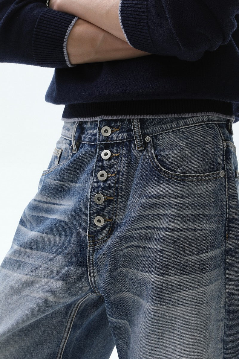 Whisker Wash Button Fly Jeans