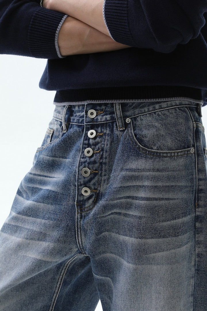 Whisker Wash Button Fly Jeans