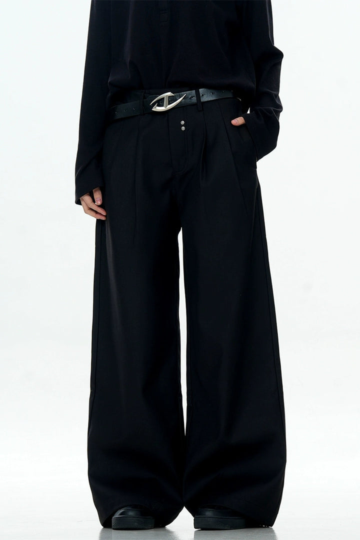 Pleated Rivet Relaxed Dress Trousers