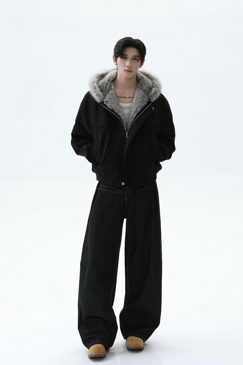 Fur Collar Hooded Bomber Jacket