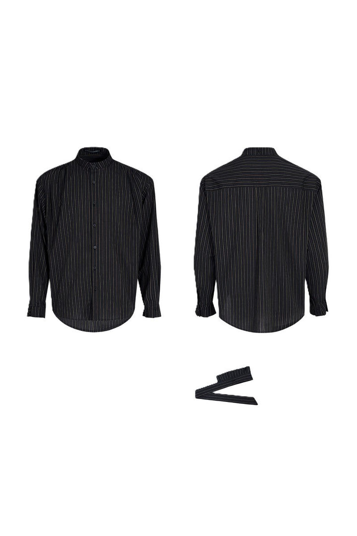 Ruffle Collar Striped Cotton Shirt