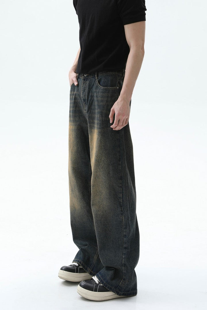 Washed Straight Leg Denim Jeans