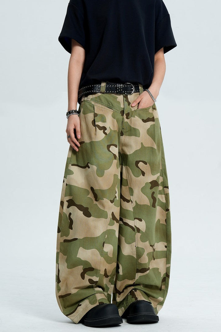 Camo Pleated Wide Leg Pants