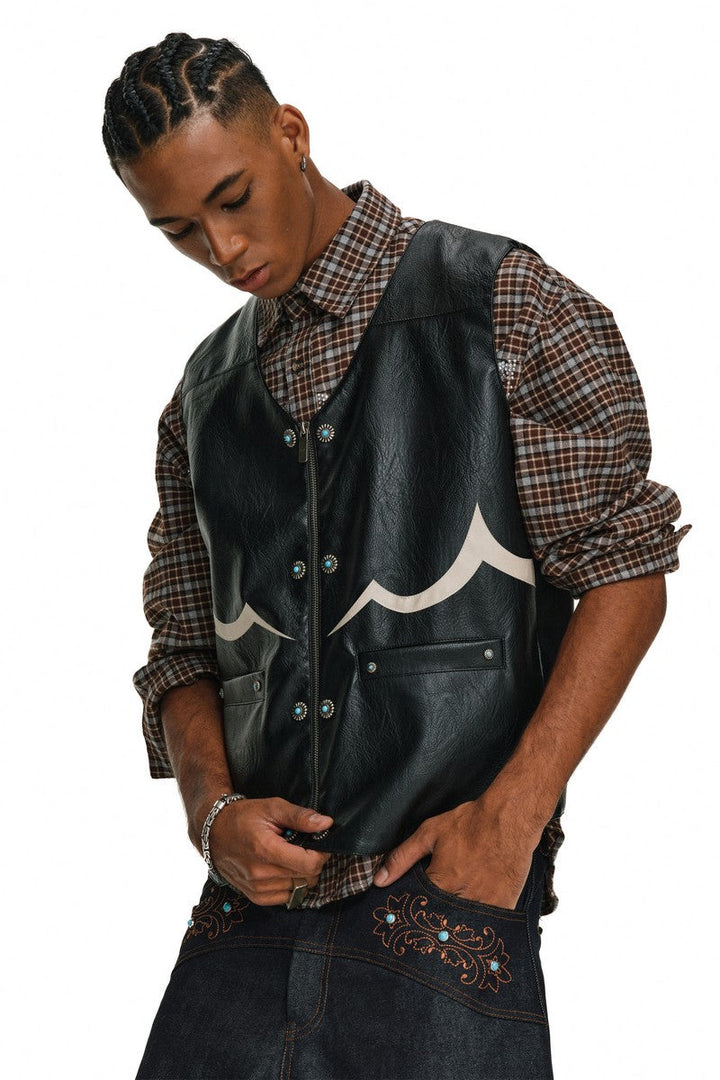 Studded PU Western Biker Vest