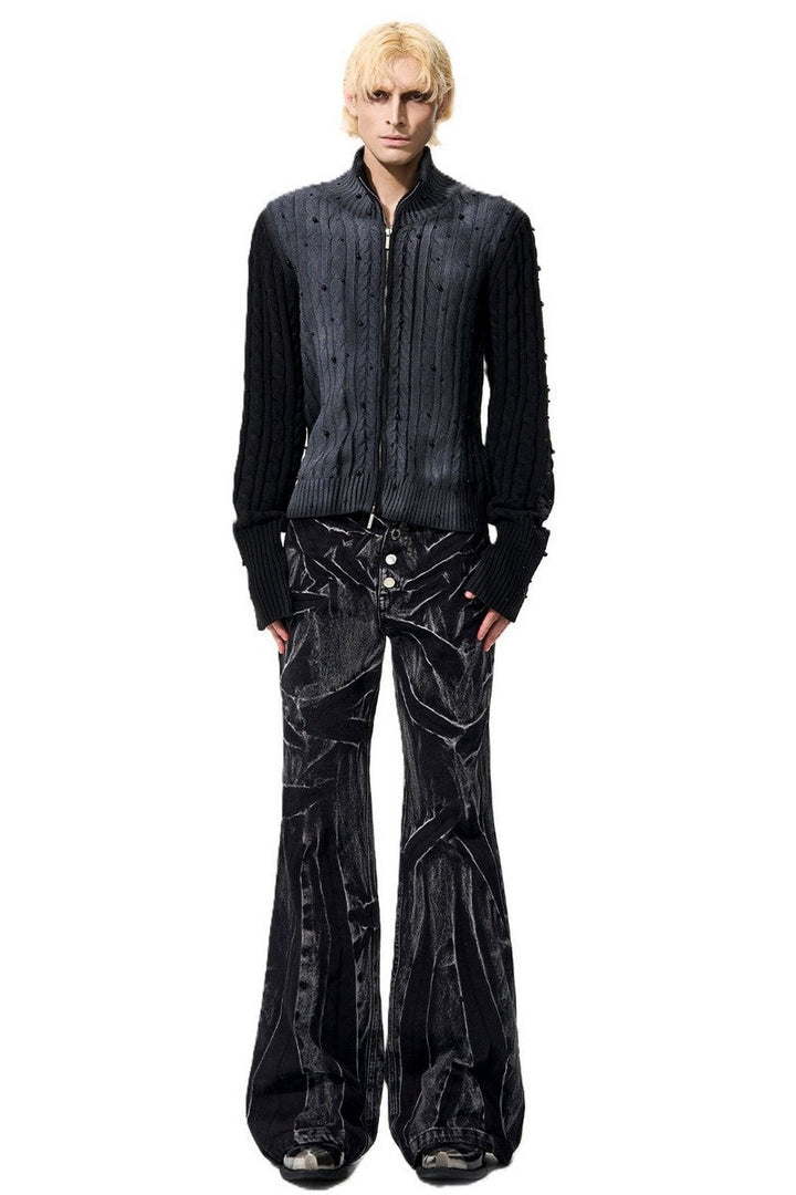 Wavy Washed Black Flared Jeans