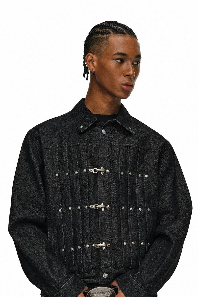 Studded Pleated Denim Jacket
