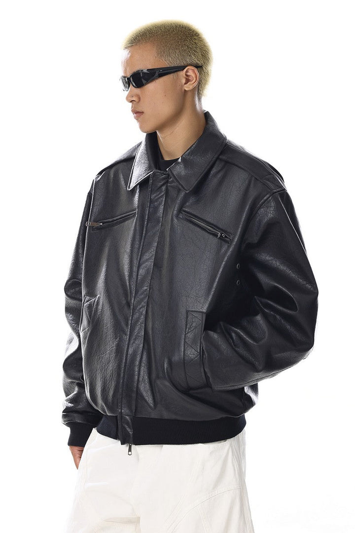 Distressed Textured Biker Jacket