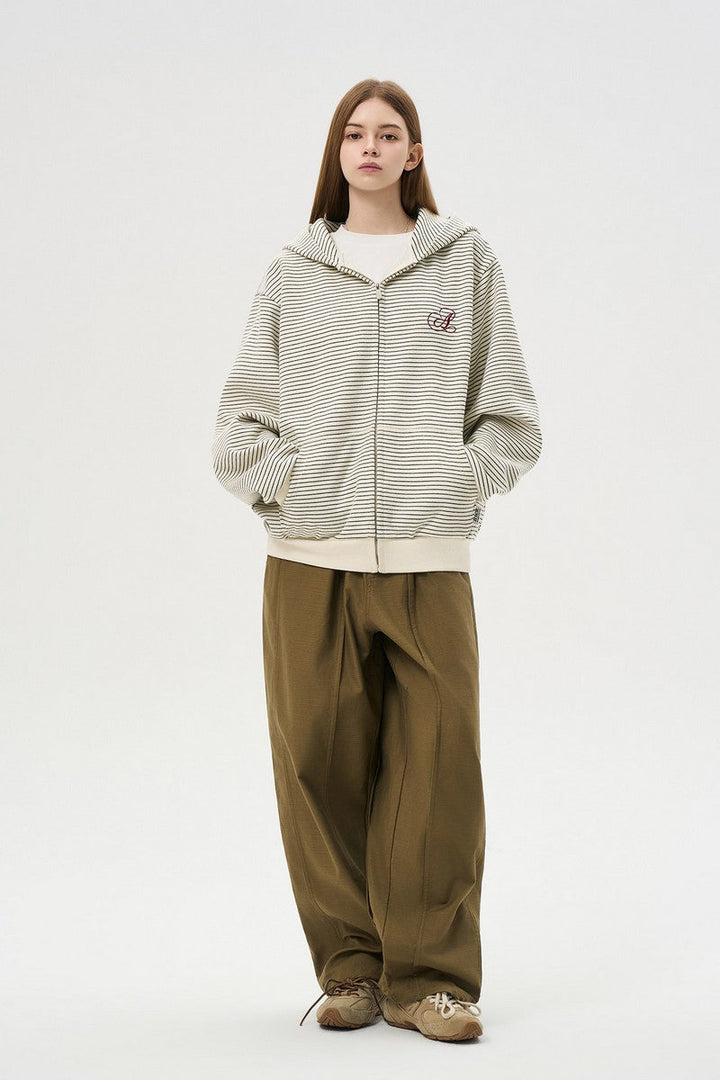 Fleece Stripe Zip Hoodie