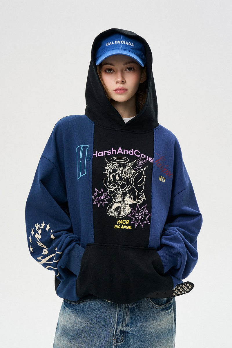 Retro Colorblock Graphic Hoodie