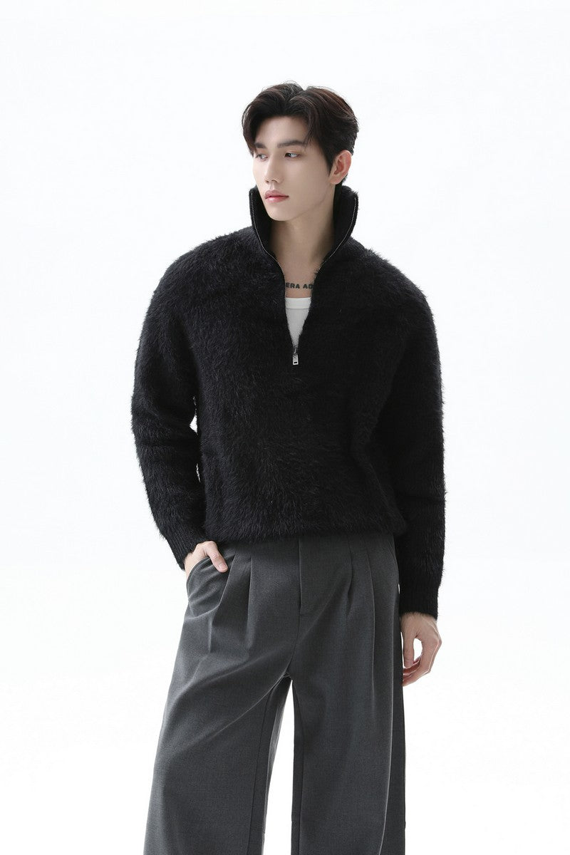 Half Zip Stand Collar Knit Sweater