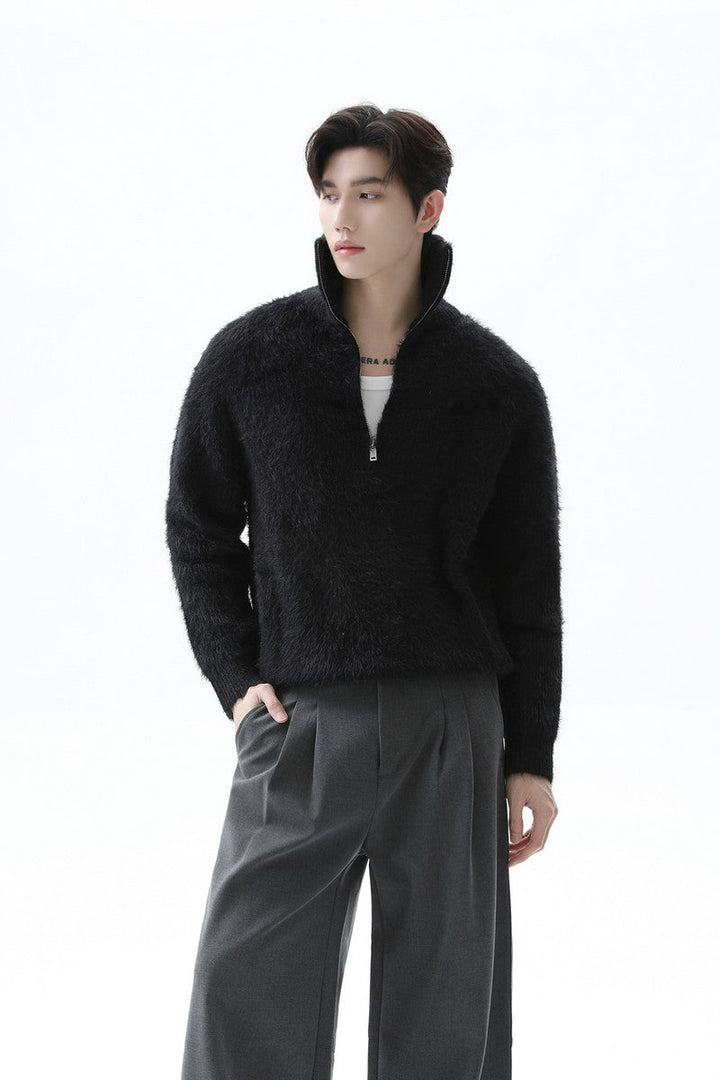 Half Zip Stand Collar Knit Sweater