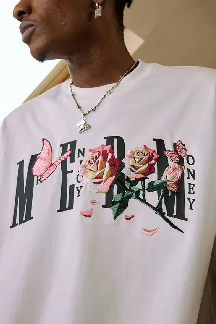 Rose Butterfly Embroidered Tee