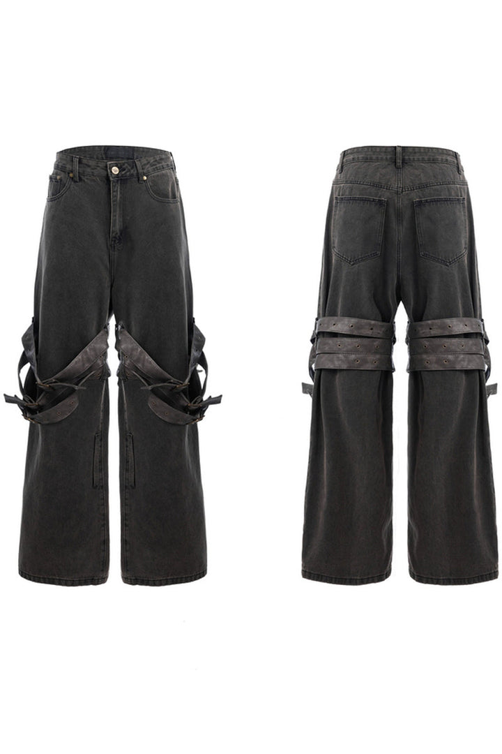 Belted Flared Distressed Jeans