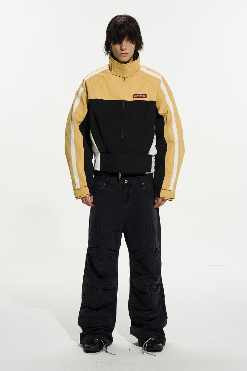 Colorblock Cropped Biker Jacket