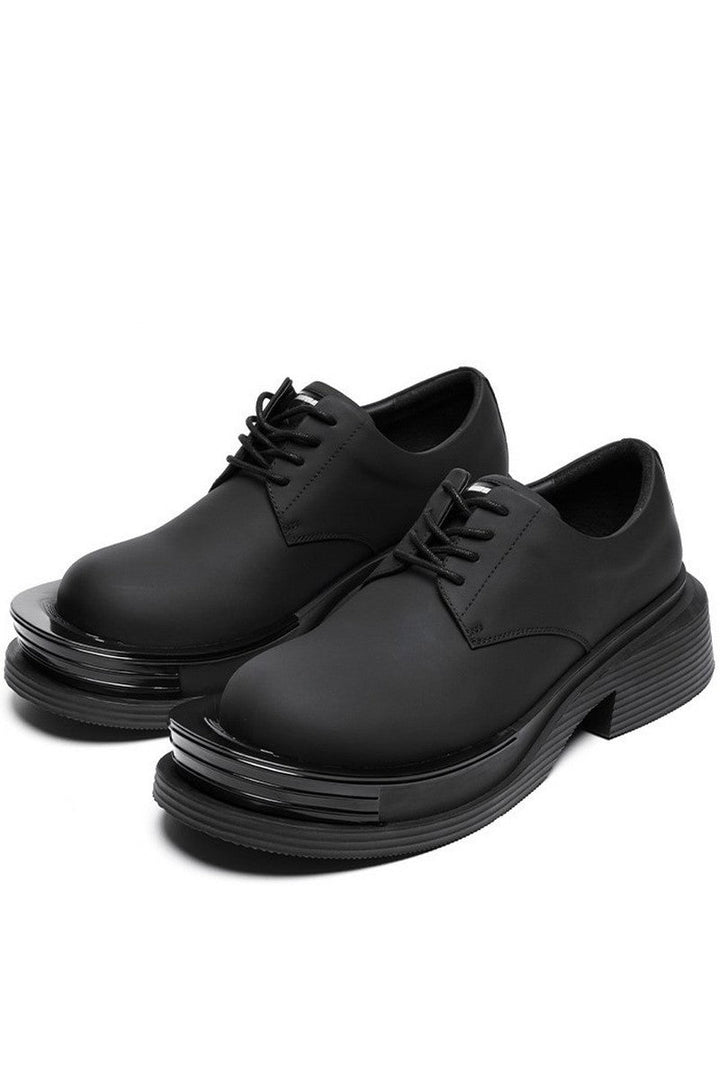 Black Leather Chunky Derby Shoes