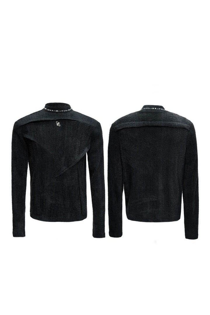 Fleece Pearl Trim Mock Neck Tee