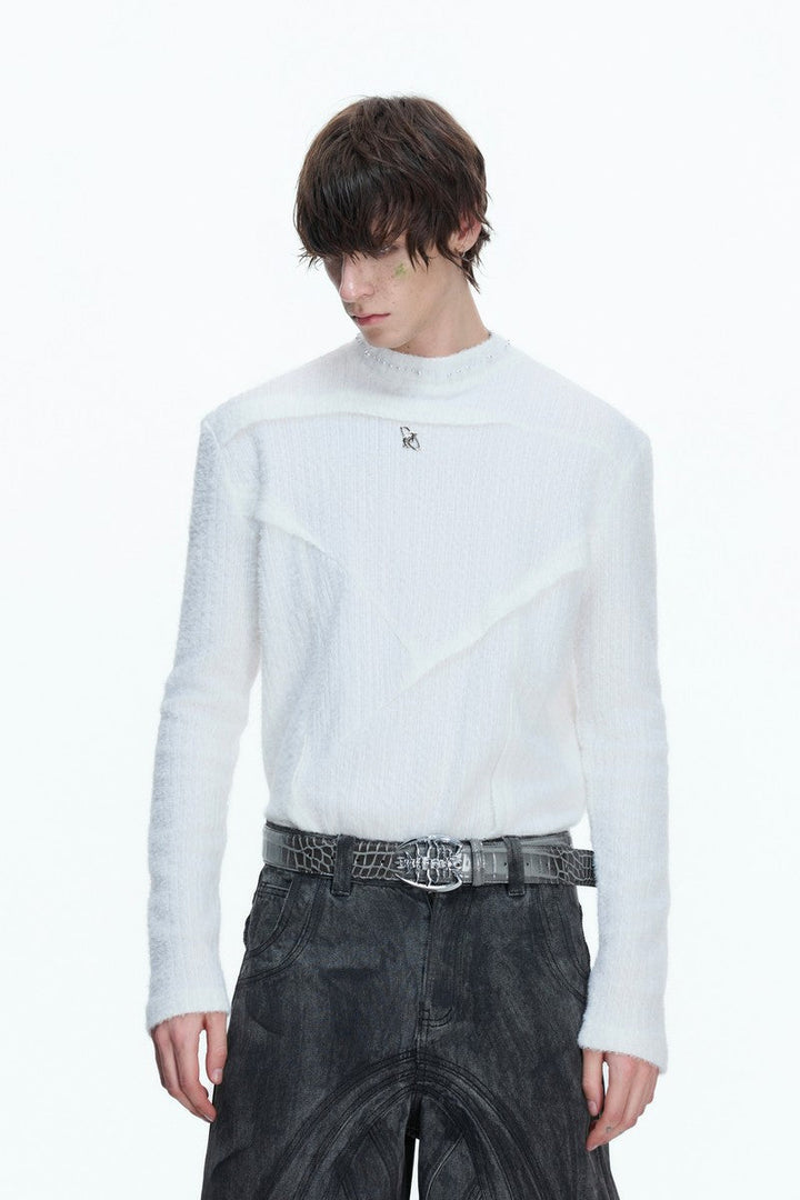 Fleece Pearl Trim Mock Neck Tee