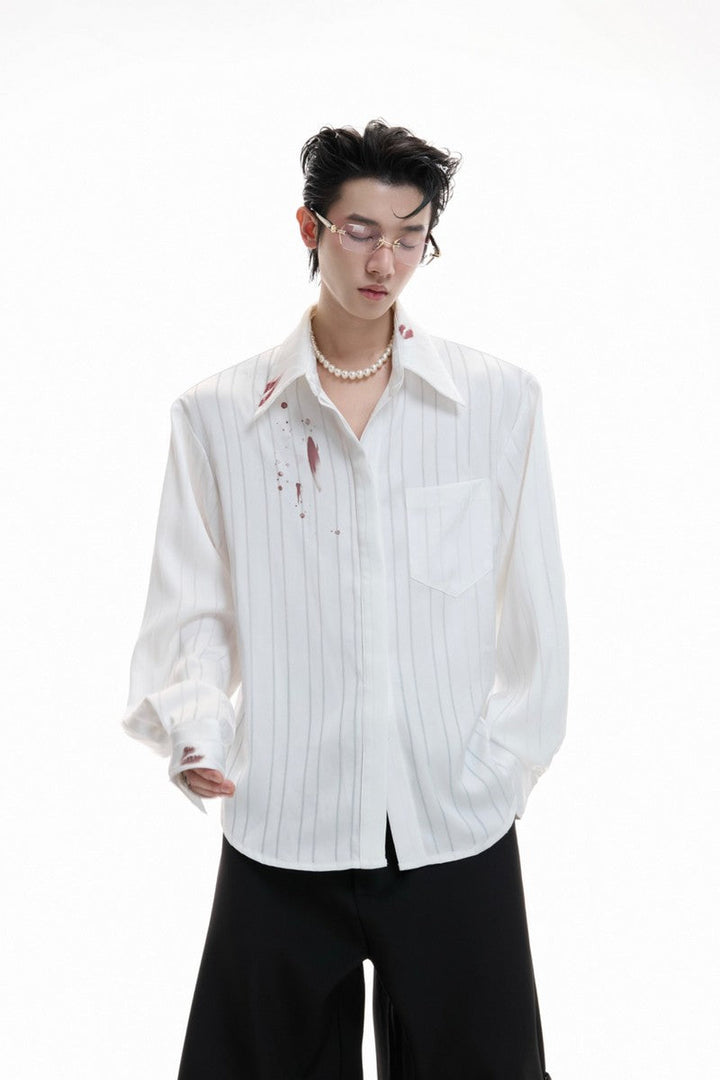 Striped Satin Lipstick Print Shirt