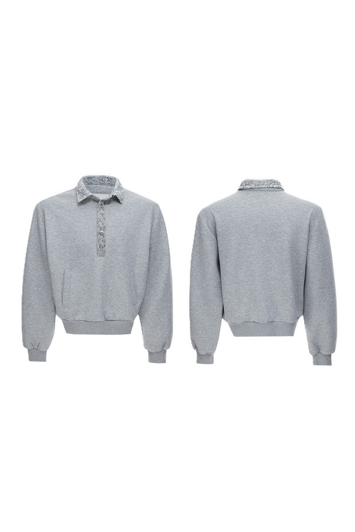 Sequin Pin Detail Polo Sweatshirt