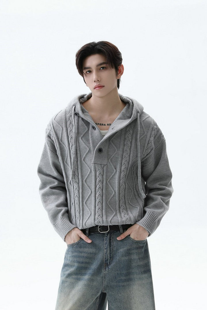 Cable Knit Drawstring Hooded Sweater