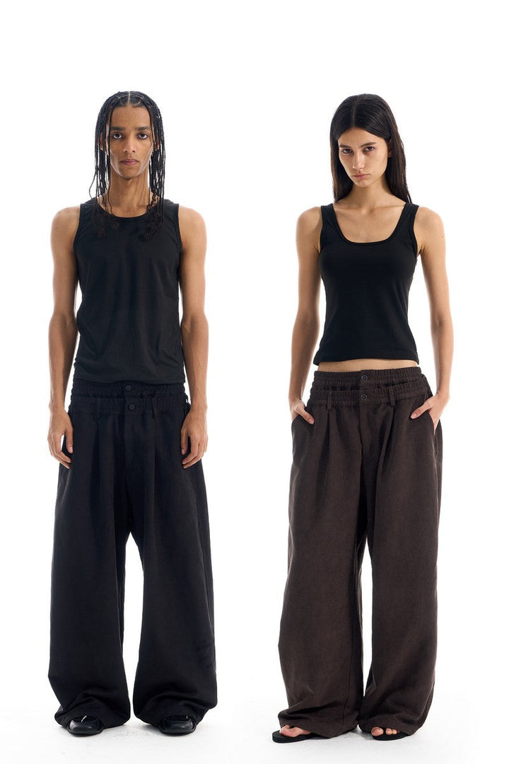 Pleated Double Waist Wide Pants