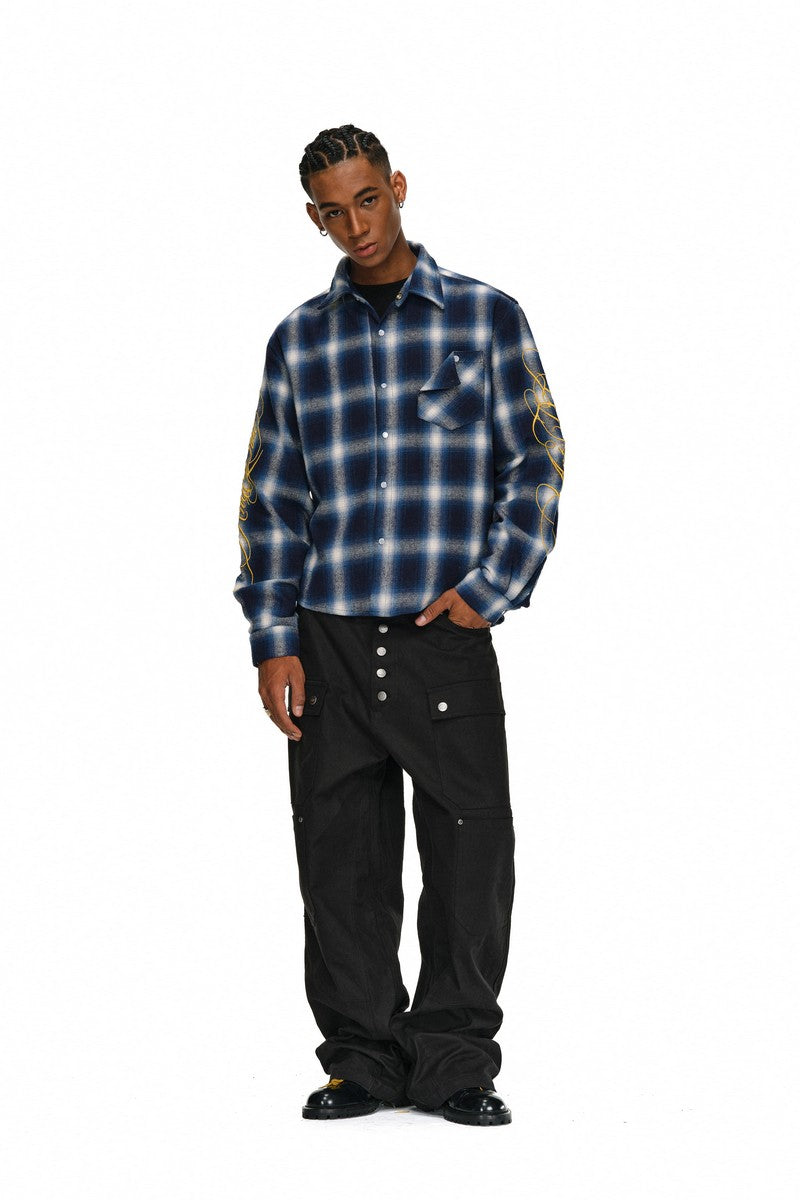 Embroidered Script Plaid Shirt