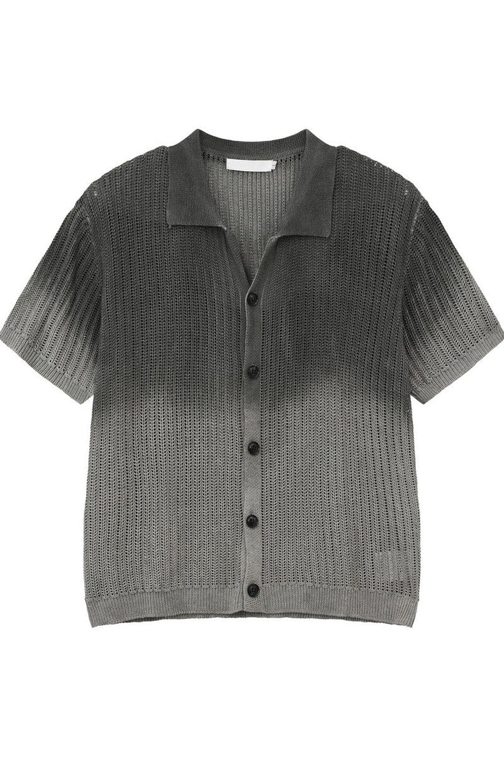 Ombre Wool Knit Polo Cardigan