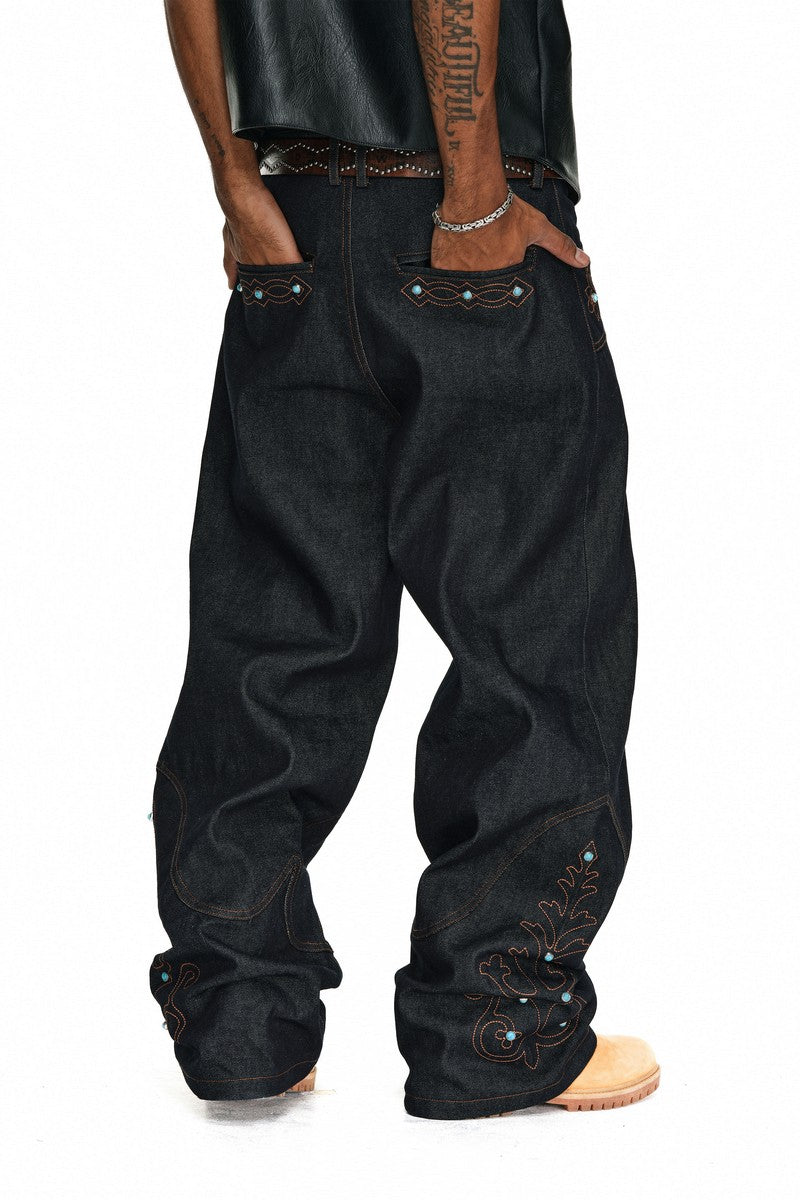 Embroidered Western Straight Jeans