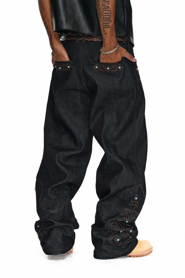 Embroidered Western Straight Jeans
