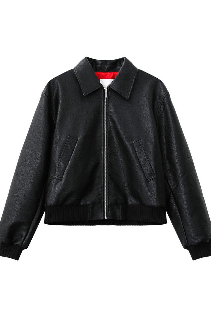 Cropped PU Leather Biker Jacket