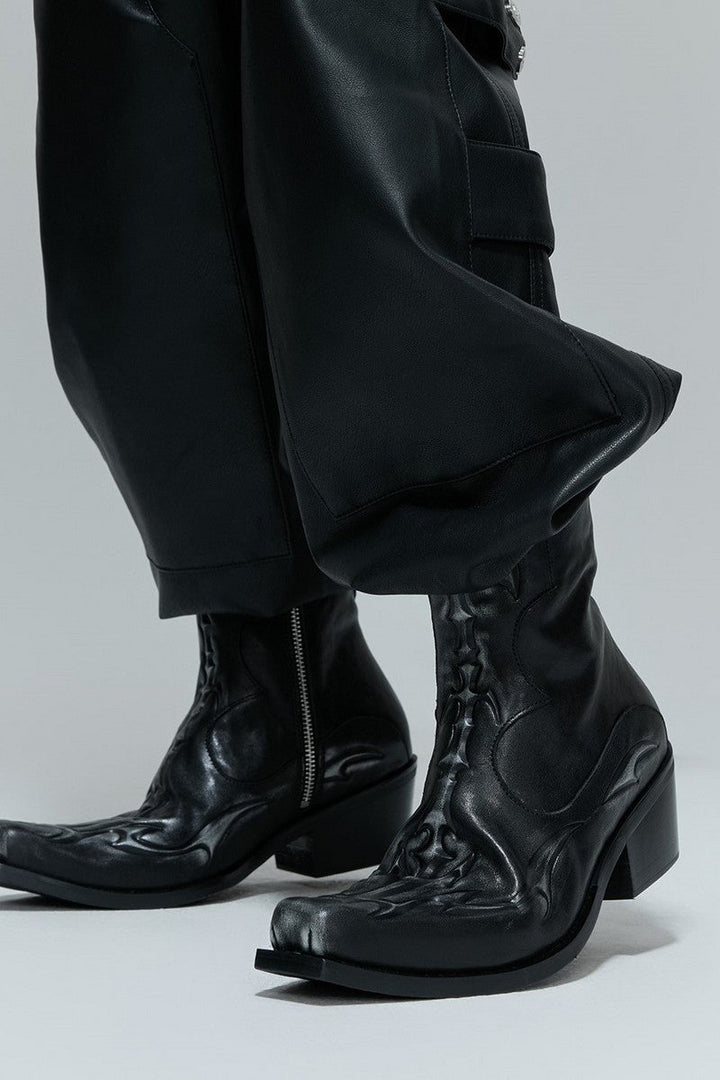 Embossed Spine Leather Chelsea Boots