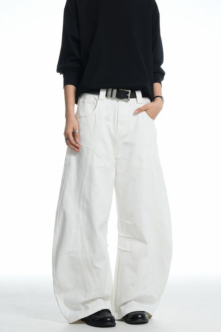 White Deconstructed Blade Jeans