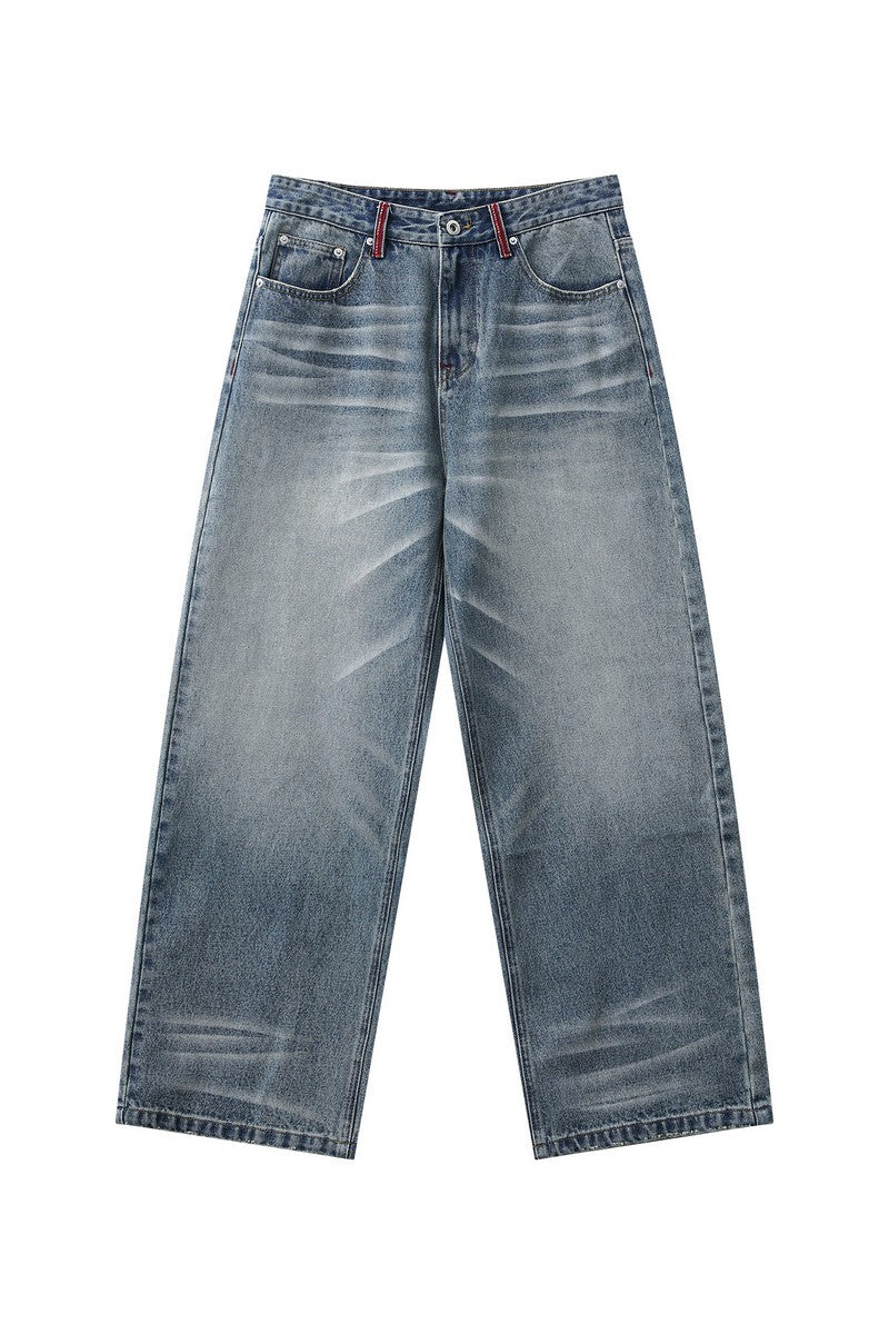 Faded Whisker Wash Wide Leg Jeans