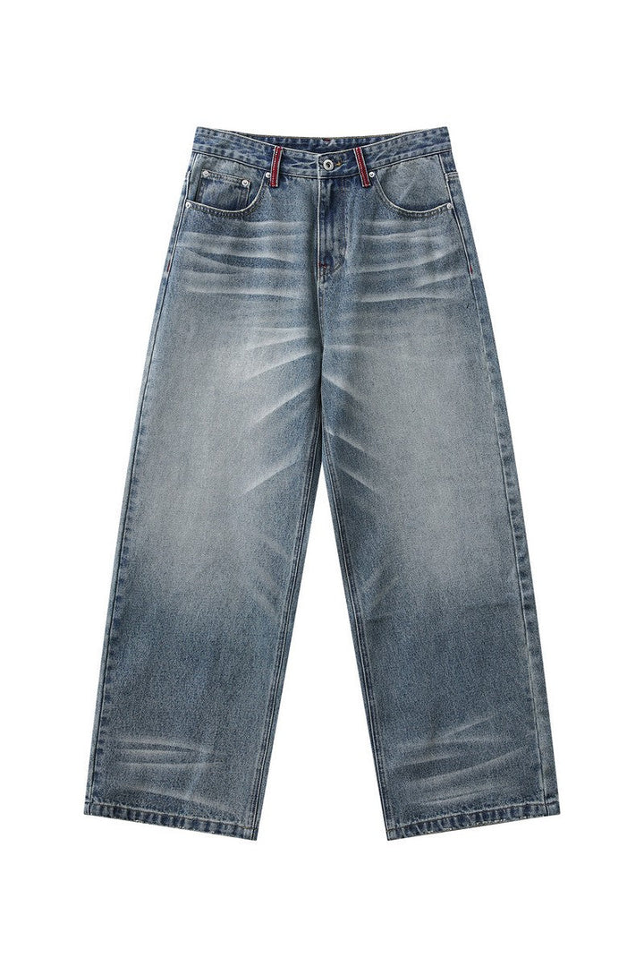Faded Whisker Wash Wide Leg Jeans