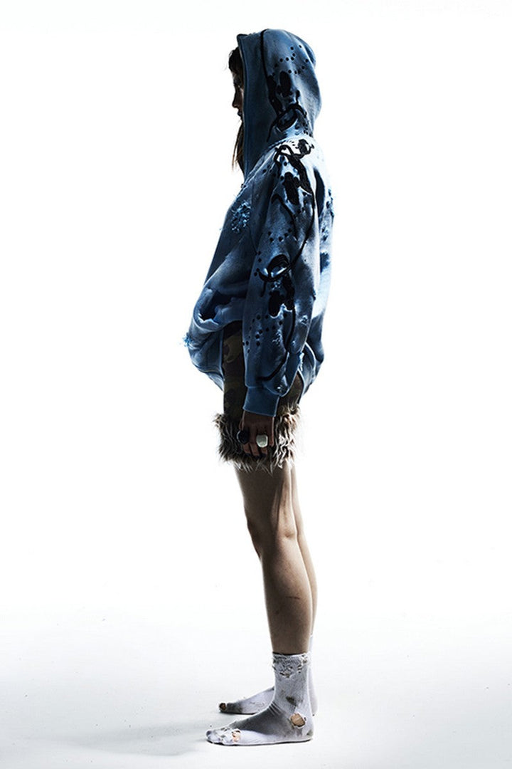 Washed Skull Distressed Hoodie