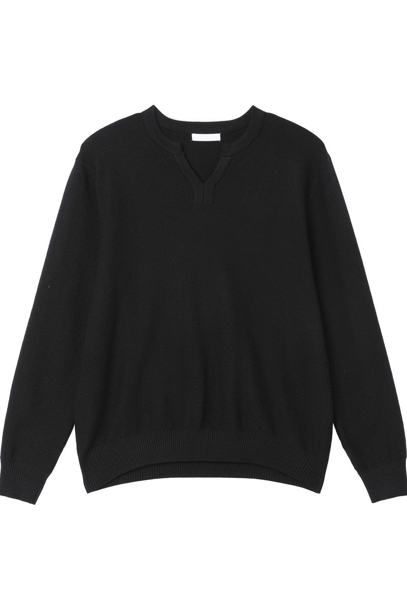 Textured V Neck Knit Sweater