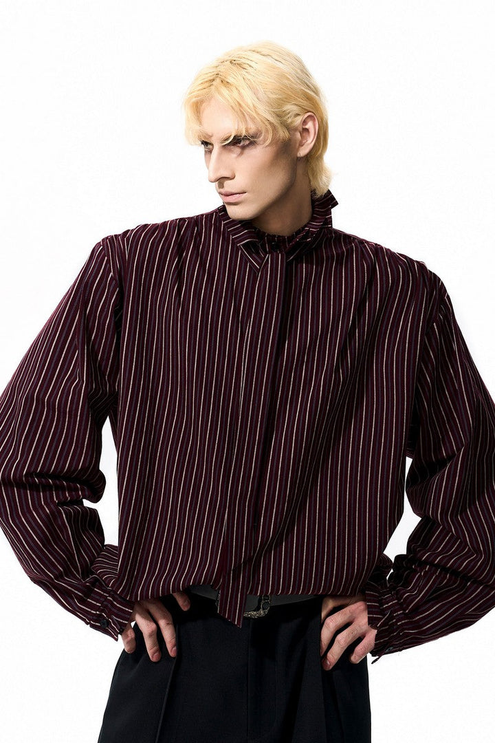 Ruffle Collar Striped Cotton Shirt