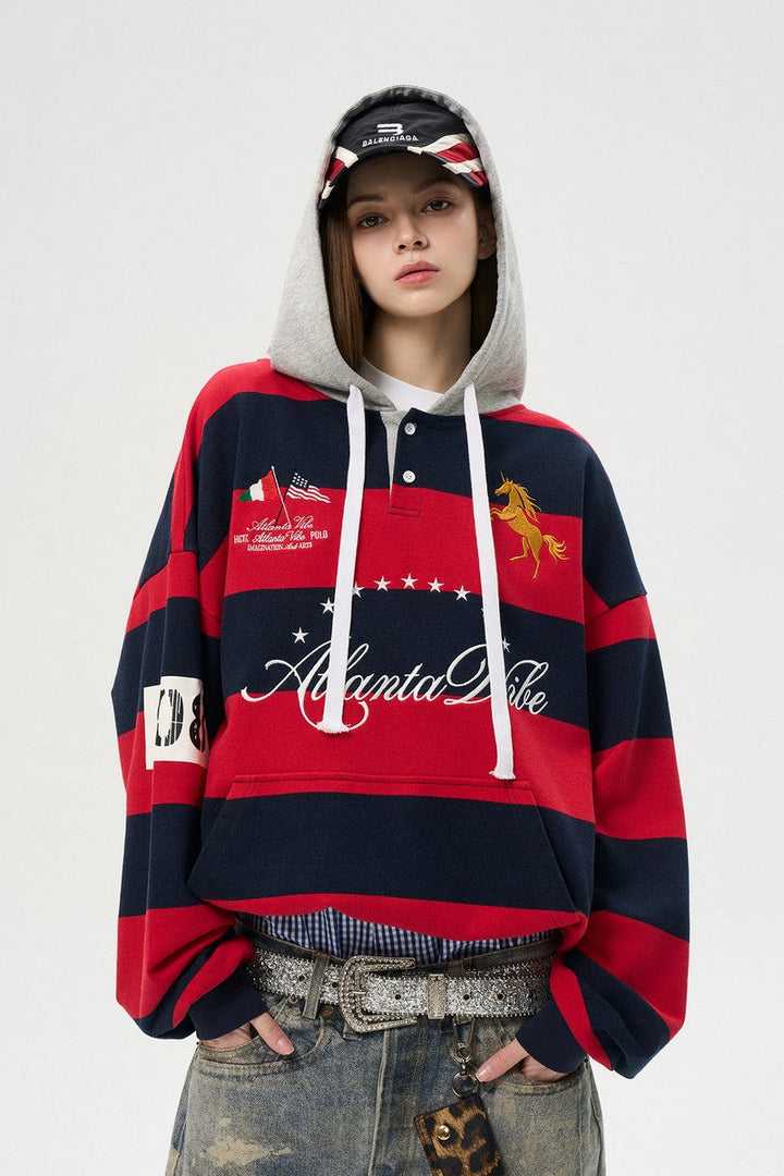 Striped Panel Hooded Tee