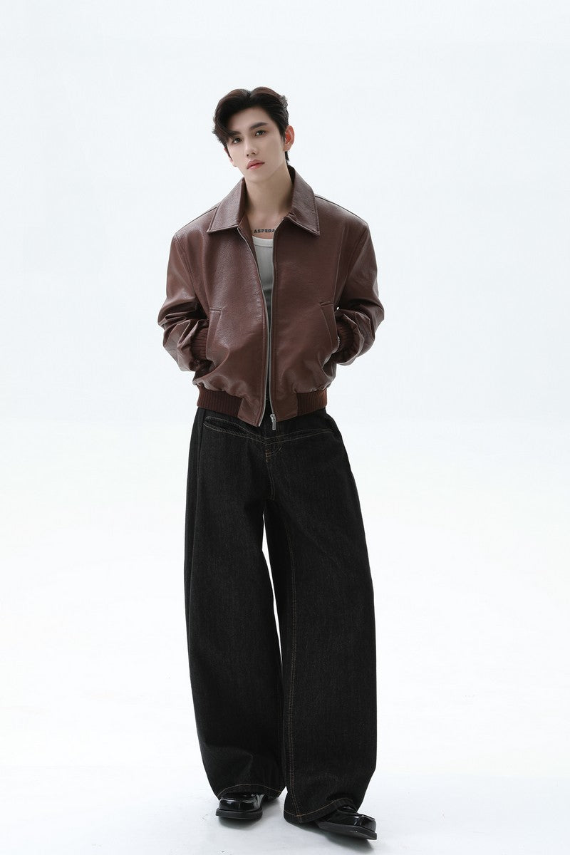 Cropped PU Leather Biker Jacket