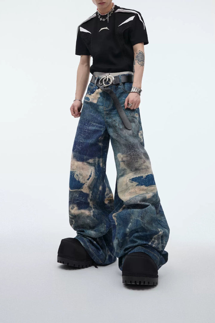 Vintage Distressed Print Jeans