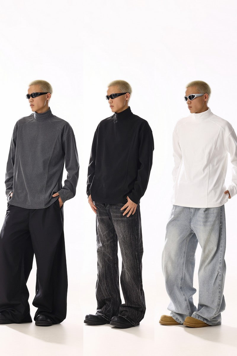 Grey Mock Neck Fleece Tee