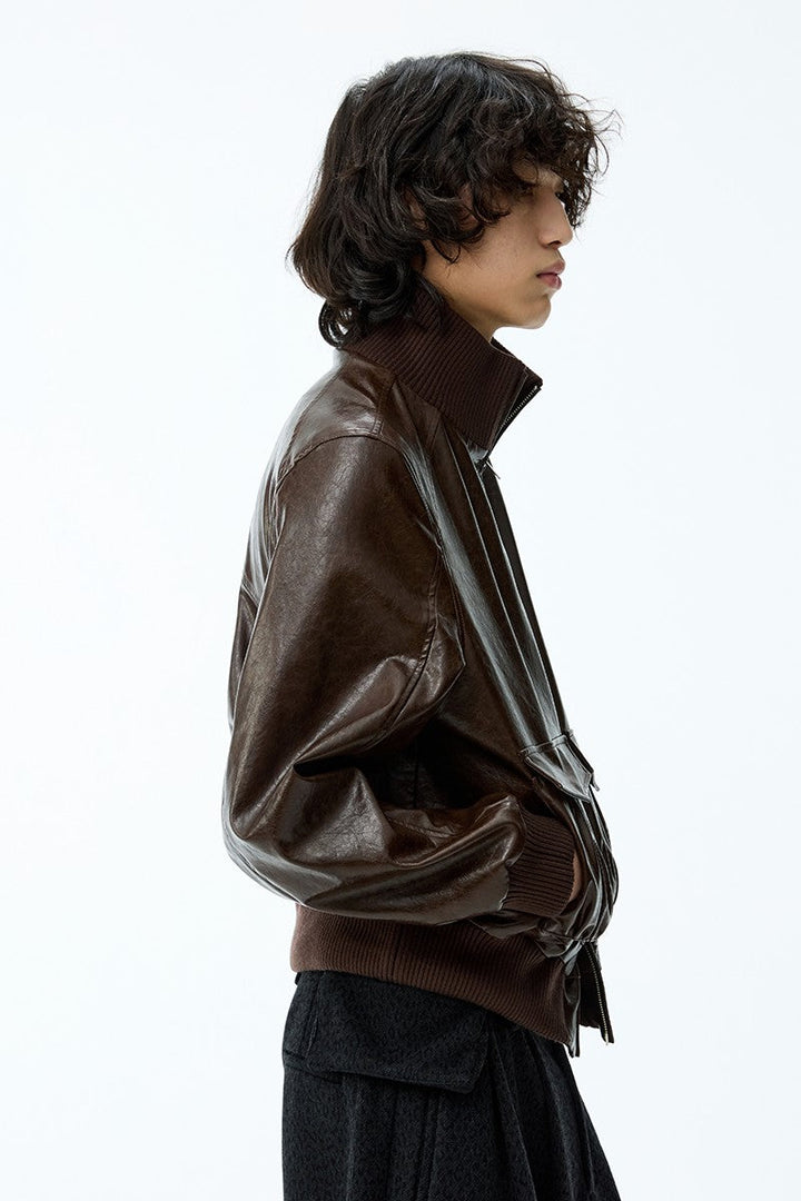 Cropped Waxed Leather Jacket
