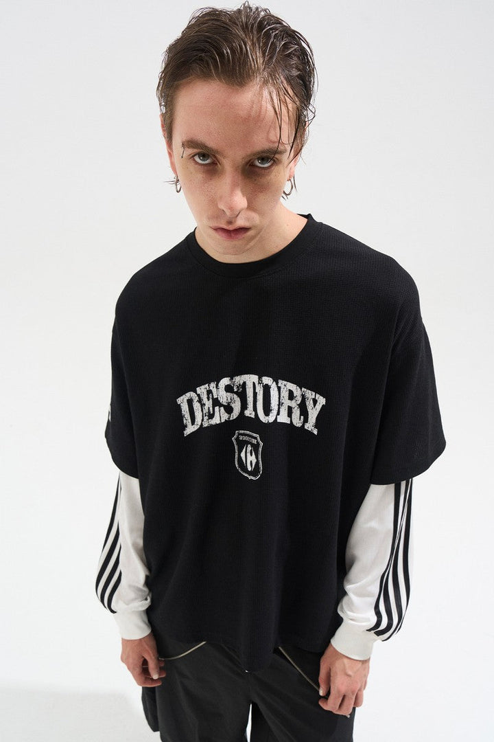 Distressed Patchwork Long Sleeve Tee