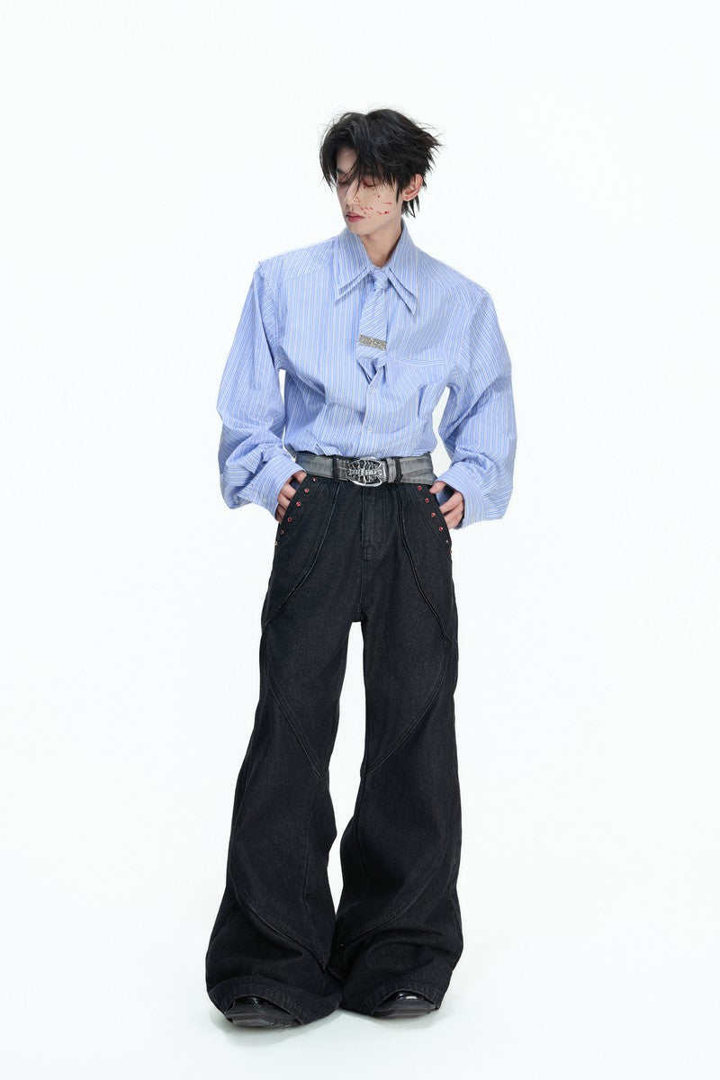 Striped Shoulder Pad Tie Shirt